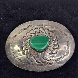 Navajo Malachite Stone Sterling Silver Kerchief Bandana Tie Native American USA